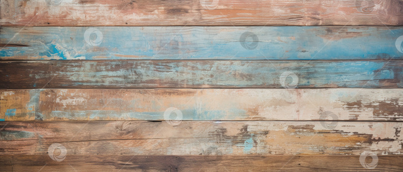 Скачать Баннер на фоне деревянной текстуры, потрескавшаяся потертая старая разноцветная краска на горизонтальных досках забора фотосток Ozero