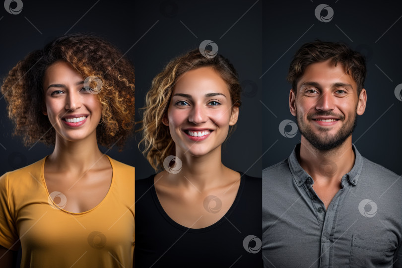Скачать Набор портретов взрослых улыбающихся людей. Мужчины и женщины в повседневной одежде разных рас фотосток Ozero