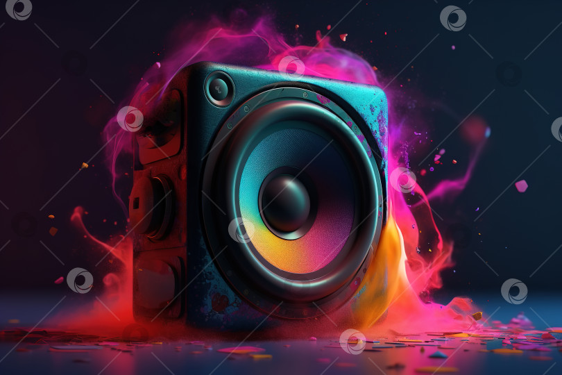 Скачать Вечеринка, концепция музыкальной иллюстрации. Аудиодинамик с разноцветной краской фотосток Ozero