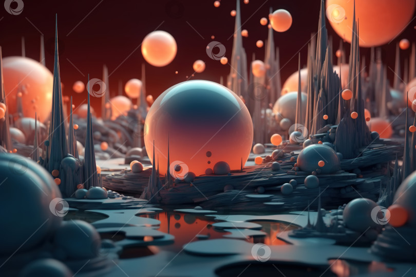 Скачать Абстрактный футуристический неземной фон, летающие шарики-пузыри фотосток Ozero