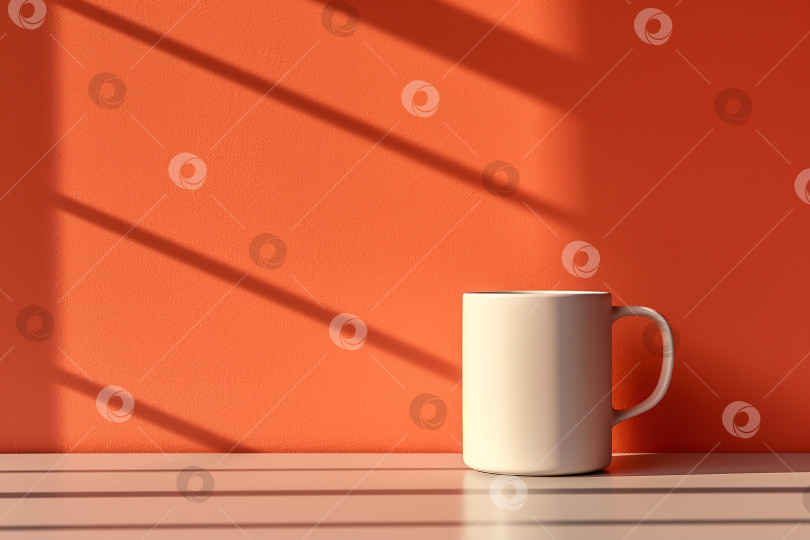 Скачать Макет белой кружки на оранжевом фоне стены с тенью, минимализм с пространством для копирования фотосток Ozero