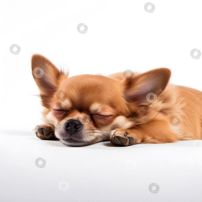 Скачать Собака породы чихуахуа спит на белом фоне фотосток Ozero
