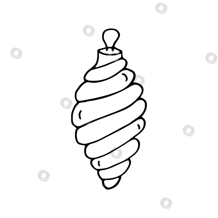 Скачать Спиральный значок рождественских шаров с черными каракулями. Черно-белый векторный элемент контура для праздничной тематики. фотосток Ozero