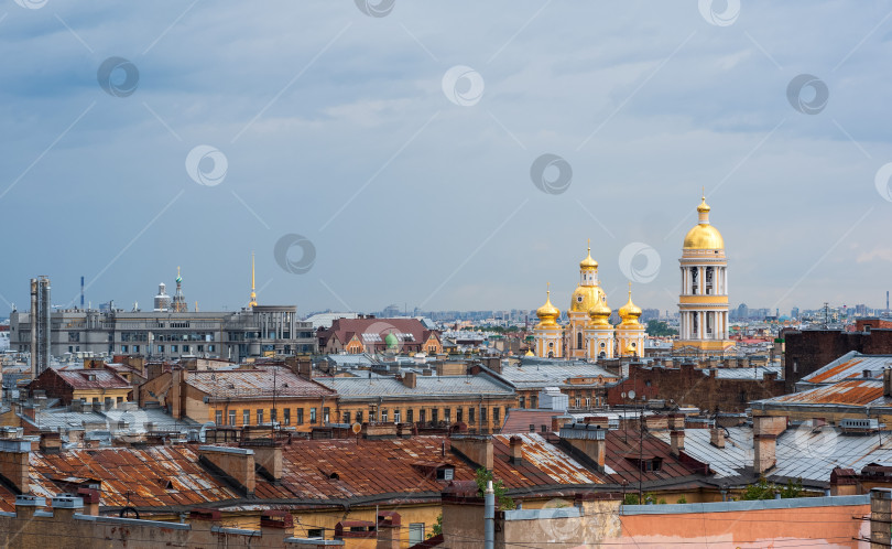 Скачать вид на крыши домов в историческом центре Санкт-Петербурга во время дождя фотосток Ozero