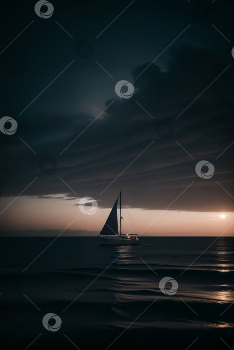 Скачать Темная минималистичная фотография парусного судна в ночном море фотосток Ozero