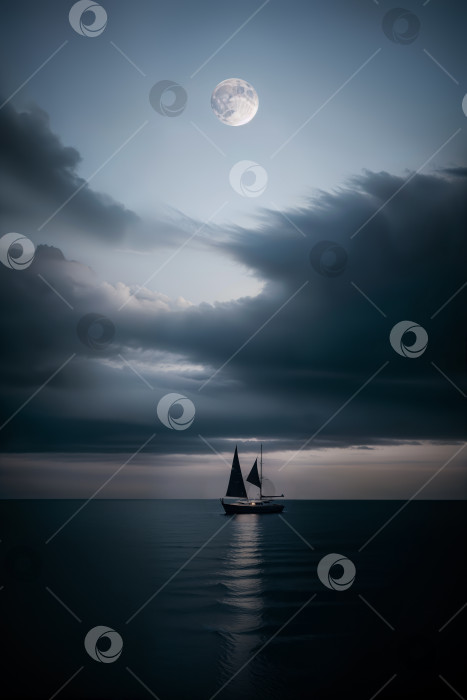 Скачать Темная минималистичная фотография парусного судна в ночном море фотосток Ozero