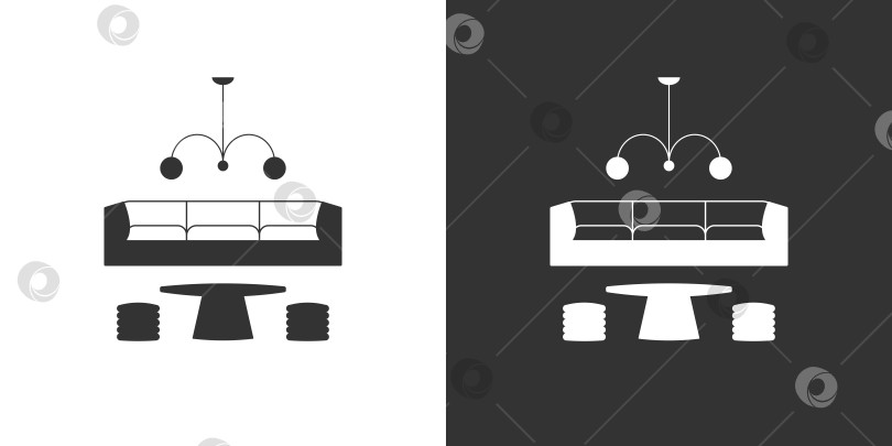 Скачать Мебель для гостиной. Плоская иконка. Черная и белая фотосток Ozero