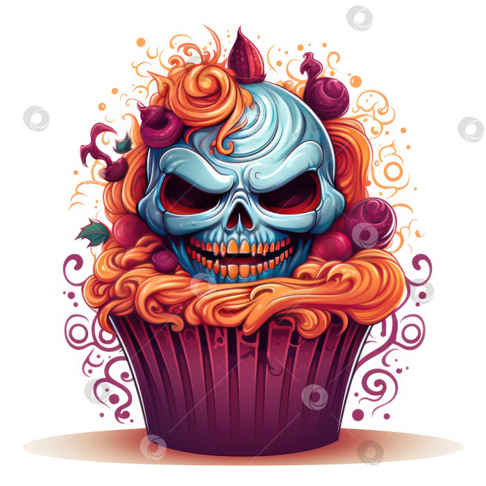 Скачать злой кекс на Хэллоуин, сладкий пирог. Генеративный искусственный интеллект фотосток Ozero
