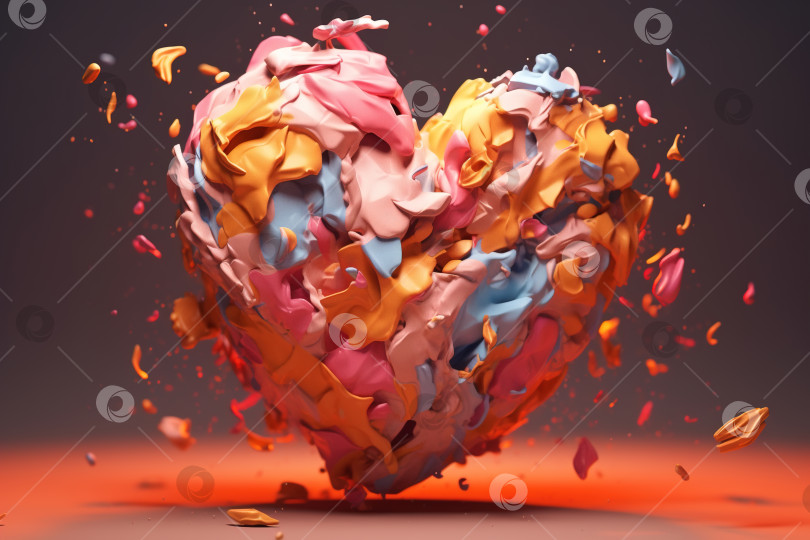 Скачать Художественное объемное сердце, вылепленное из разноцветного пластилина или глины, иллюстрация. Символ любви, отношений, симпатии, романтики, свадьбы фотосток Ozero
