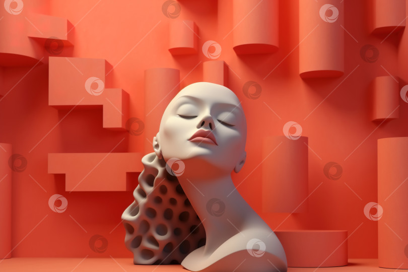 Скачать Женственность, чувственность, сексуальность - абстрактное понятие. Голова статуи женщины на красном фоне фотосток Ozero