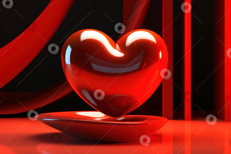 Скачать Концепция любви, романтики, отношений и дня святого Валентина. Красное блестящее гладкое сердце, парящее в воздухе на гламурном абстрактном фоне фотосток Ozero
