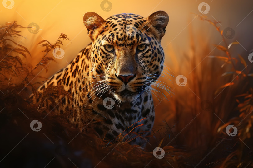 Скачать Портрет пятнистого желтого хищного леопарда на открытом воздухе фотосток Ozero