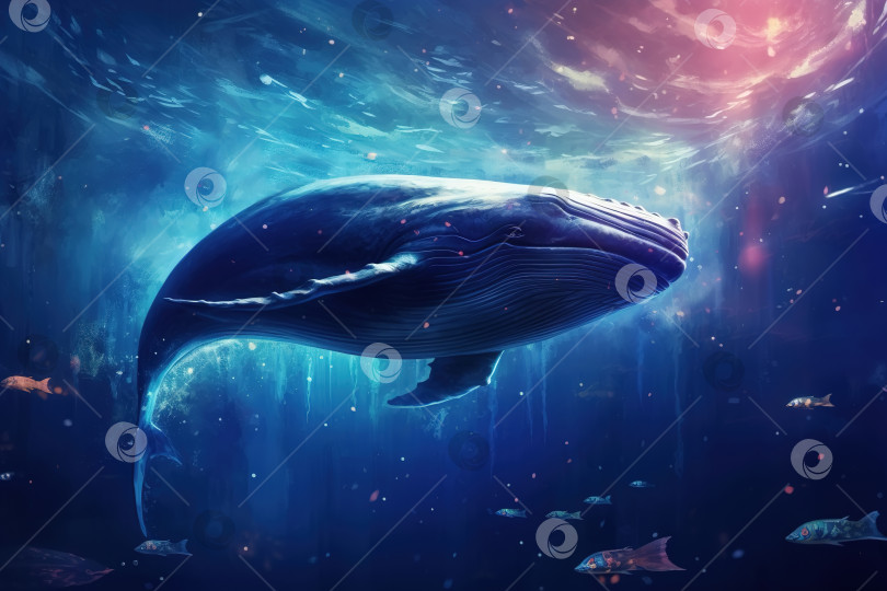 Скачать Большой синий кит в океане, фантастическая иллюстрация к животным фотосток Ozero
