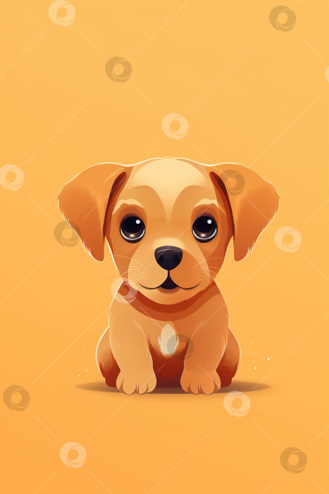 Скачать Милый пушистый коричневый щенок сидит и смотрит в камеру. Иллюстрация животного, вертикальный вид фотосток Ozero