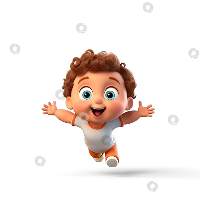 Скачать Милый забавный активный малыш бежит, обнимаясь. Жизнерадостный ребенок кавказской национальности с раскинутыми в стороны руками на белом фоне фотосток Ozero