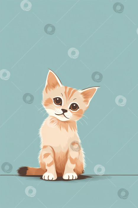 Скачать Иллюстрация домашнего животного, милый маленький одинокий котенок на синем фоне с пространством для копирования фотосток Ozero