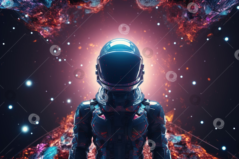 Скачать Женщина-астронавт в футуристическом скафандре будущего, вид спереди. Фантастическая космическая научно-фантастическая иллюстрация фотосток Ozero