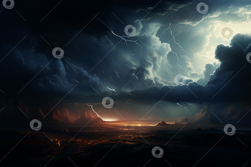 Скачать Грозовое драматическое облако, буря в горах. Иллюстрация стихийного бедствия фотосток Ozero