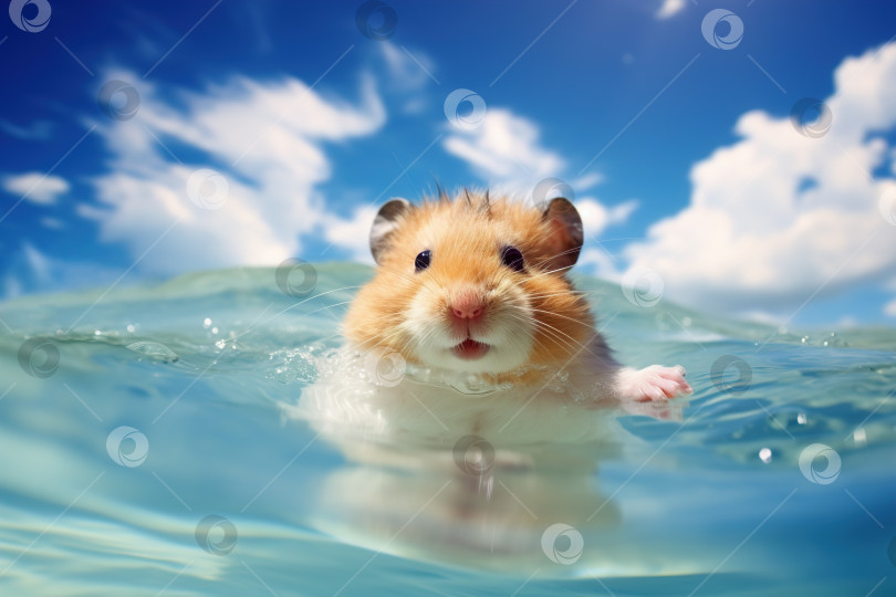 Скачать Хомячок плавает в воде, домашнее животное в море фотосток Ozero