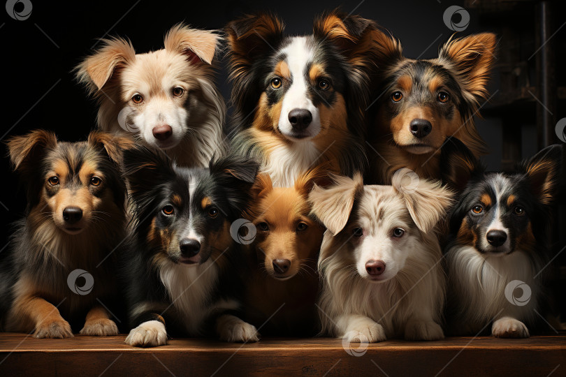 Скачать Группа красивых разноцветных породистых собак, портрет группы домашних животных, смотрящих в камеру фотосток Ozero