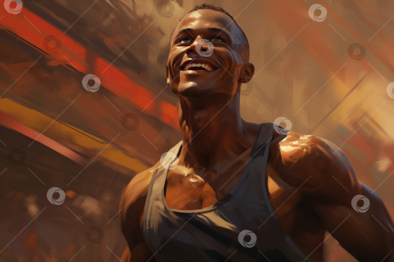 Скачать Счастливый афроамериканский спортсмен на соревнованиях, иллюстрация чернокожего спортивного бегуна фотосток Ozero