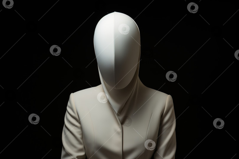 Скачать Безликий человек в белой маске и костюме один на черном фоне фотосток Ozero