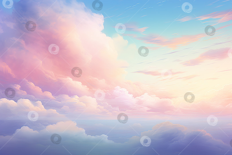 Скачать Абстрактные обои с нежными пастельными облаками мечты, розовым и голубым небом фотосток Ozero