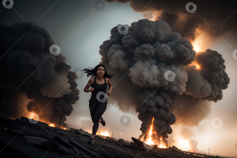 Скачать Испуганная женщина убегала от взрывов фотосток Ozero