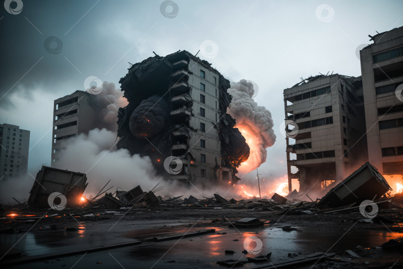 Скачать Большой взрыв в разрушенном городе фотосток Ozero