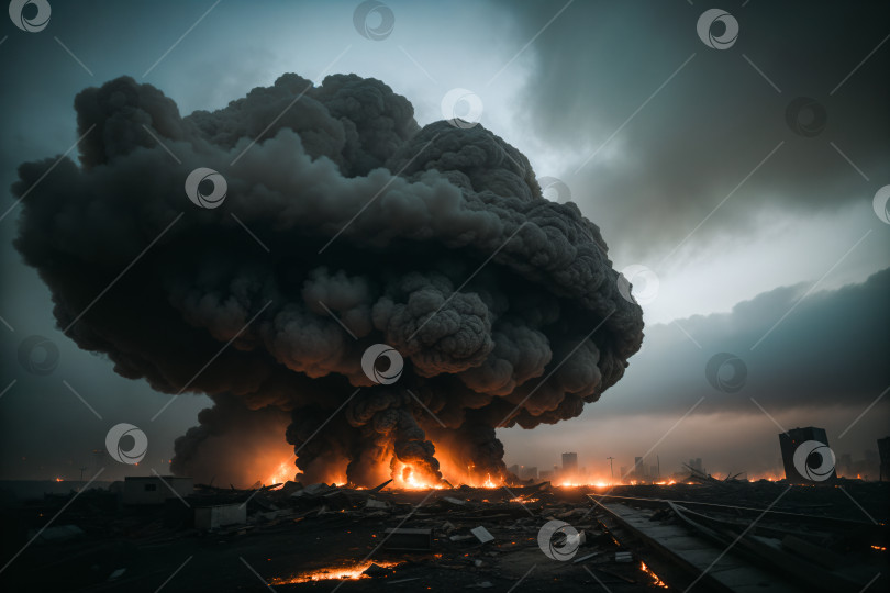 Скачать Большой взрыв в разрушенном городе фотосток Ozero
