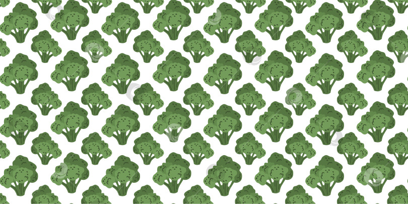 Скачать Бесшовный узор зеленой градиентной брокколи в плоском векторном стиле на белом фоне. Для печати, текстиля, фона, обертки. фотосток Ozero