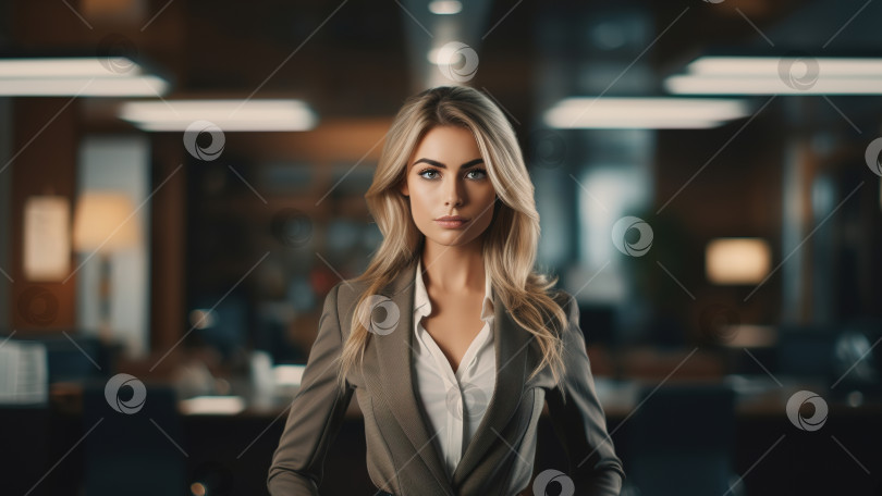 Скачать Деловой портрет уверенной в себе молодой женщины, одетой в костюм в офисе и смотрящей в камеру, красивая кавказская бизнесвумен-менеджер фотосток Ozero