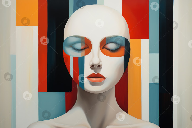 Скачать Женское психическое здоровье, чувства, художественная концепция психологии. Портрет женщины с закрытыми глазами спереди иллюстрация в стиле баухаус фотосток Ozero
