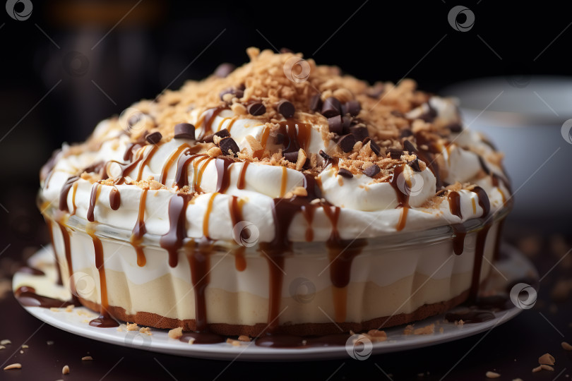 Скачать Сладкий десертный пирог со сливками на тарелке в помещении, крупным планом фотосток Ozero