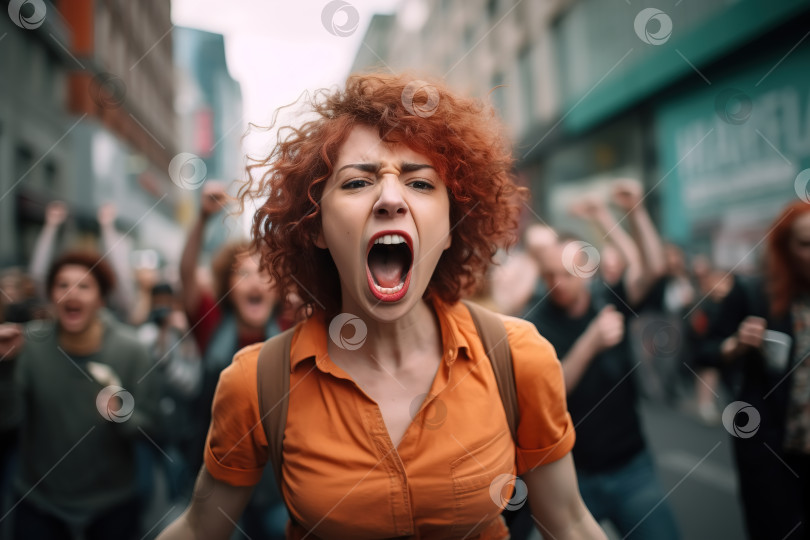 Скачать Социальные проблемы, митинг, концепция студенческой забастовки. Протестующая толпа молодых активистов на открытом воздухе, кричащая женщина с рюкзаком на улице фотосток Ozero