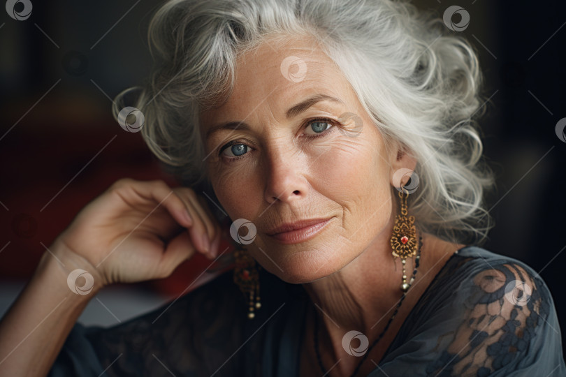 Скачать Портрет элегантной пожилой женщины с морщинами и седыми волосами, смотрящей в камеру. Естественная красота, пожилые люди и уход за кожей фотосток Ozero