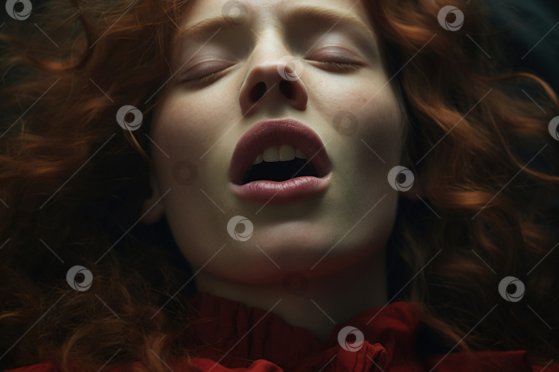 Скачать Секс, эротика, концепция оргазма. Чувственная сексуальная женщина с открытым ртом и закрытыми глазами наслаждается, портрет с видом сверху фотосток Ozero