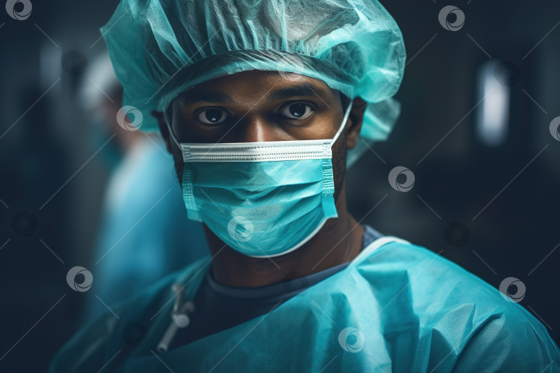 Скачать Афроамериканский врач в больнице, портрет мужчины-хирурга в медицинской маске в операционной фотосток Ozero