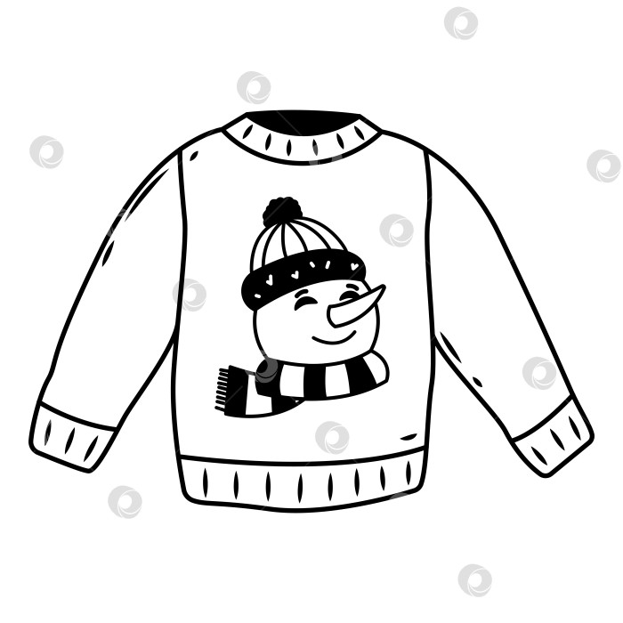 Скачать Зимний свитер с головой снеговика в шапке и шарфе в стиле каракуль. фотосток Ozero