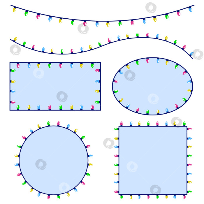 Скачать Набор рамок для рождественских гирлянд. Яркие праздничные огни. Векторный шаблон иллюстрации праздничных элементов фотосток Ozero