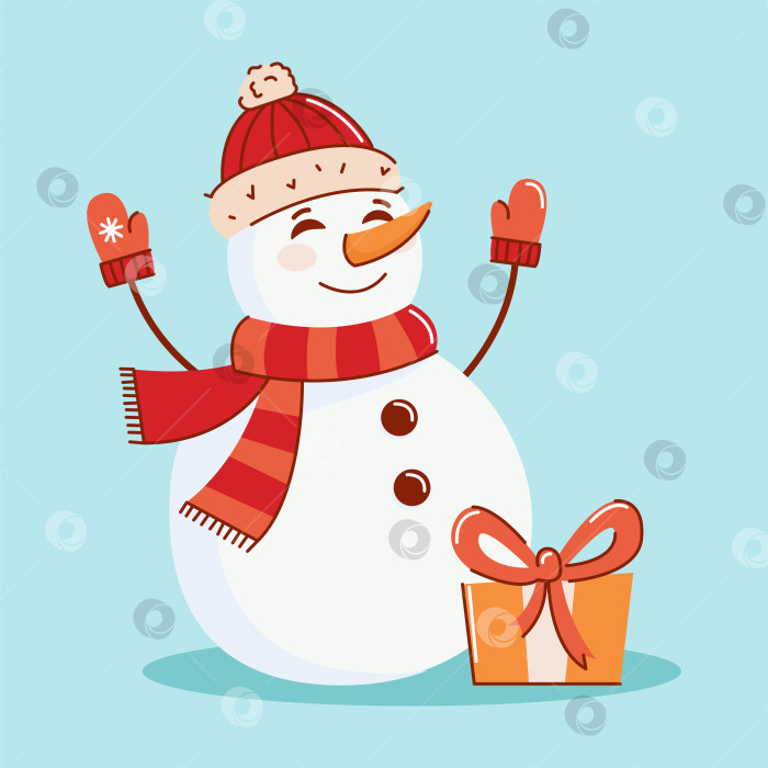 Скачать Векторная иллюстрация снеговика с подарком фотосток Ozero