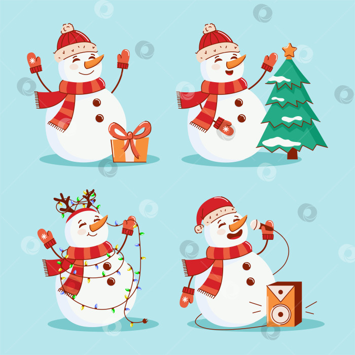 Скачать Векторная иллюстрация набора рождественских снеговиков фотосток Ozero