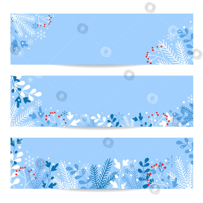 Скачать Набор из трех векторных баннеров с красочным зимним фоном. фотосток Ozero