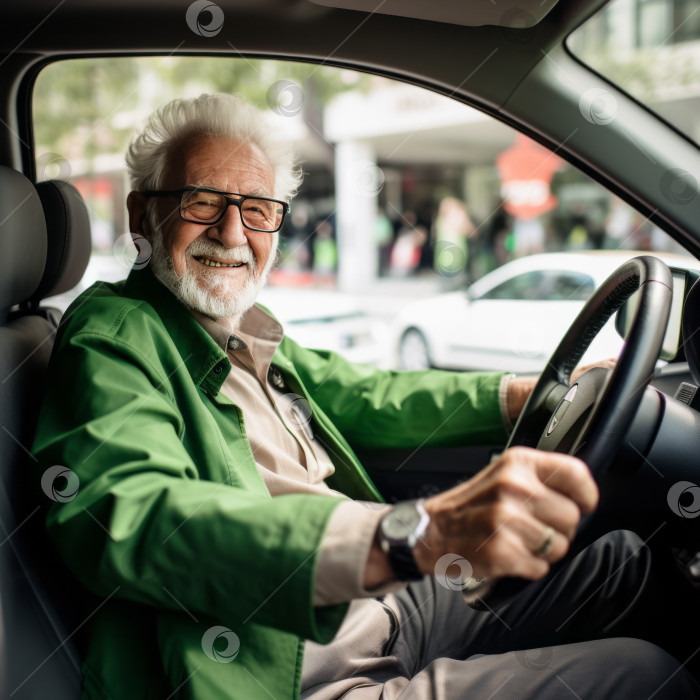 Скачать Пожилой мужчина в очках за рулем - искусственный интеллект сгенерирован фотосток Ozero