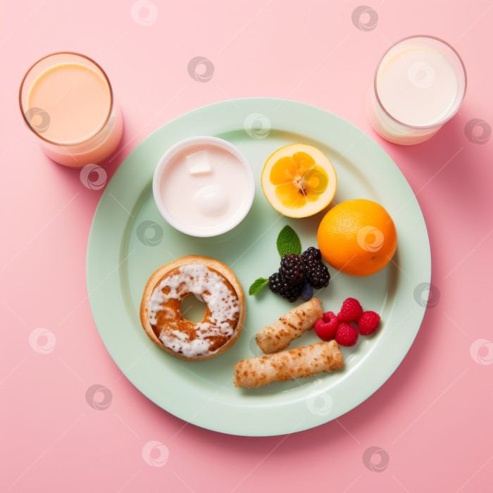 Скачать Вкусный завтрак с фруктами и ягодами - искусственный интеллект сгенерировал фотосток Ozero