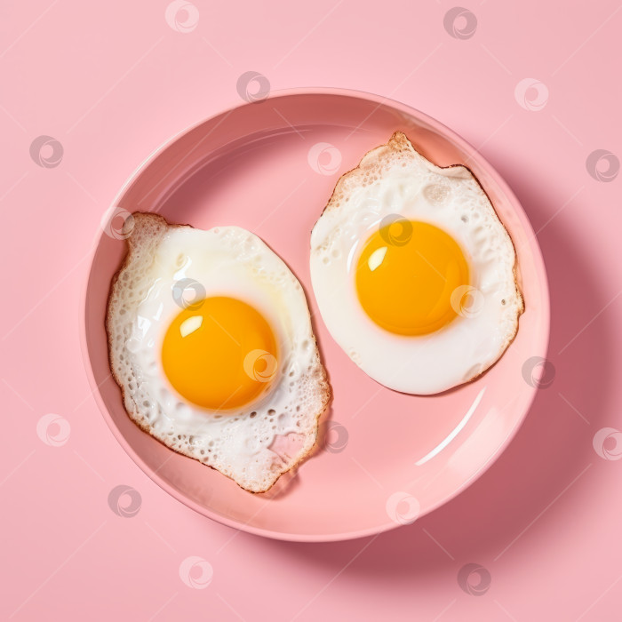 Скачать Яйца солнечной стороной вверх на розовой тарелке с двойным отражением - искусственный интеллект сгенерирован фотосток Ozero