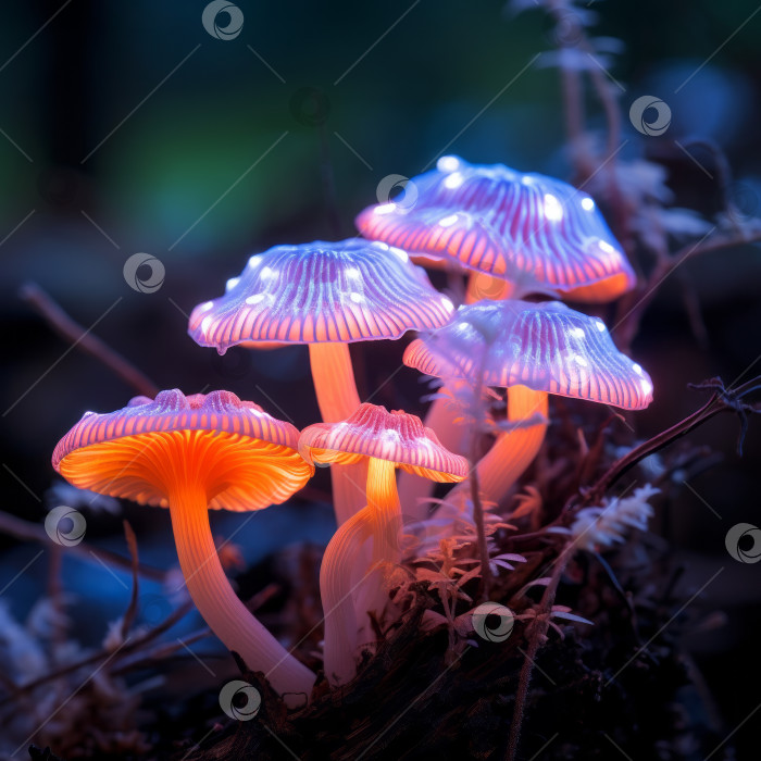 Скачать Таинственные светящиеся грибы - искусственный интеллект сгенерирован фотосток Ozero