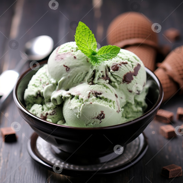 Скачать Мятно-шоколадное мороженое - искусственный интеллект сгенерировал фотосток Ozero