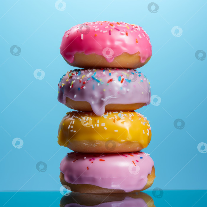 Скачать Красочные пончики на витрине - сгенерированные искусственным интеллектом фотосток Ozero