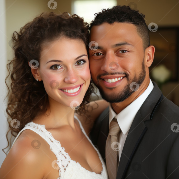 Скачать Счастливая свадьба молодой пары - искусственный интеллект сгенерирован фотосток Ozero
